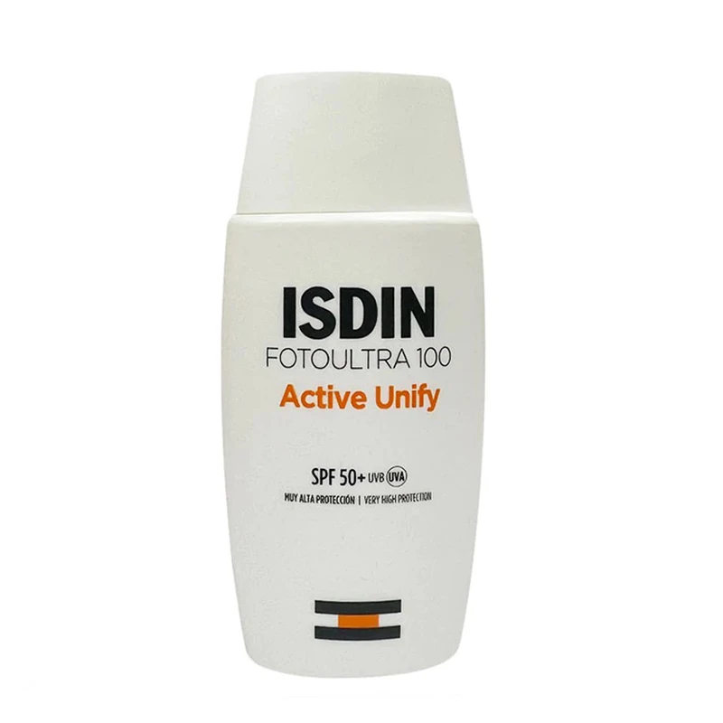فلوئید ضدآفتاب بدون رنگ ایزدین SPF50 مدل FOTOULTRA 100 ACTIVE UNIFY ‌مناسب انواع پوست، حجم 50 میلی‌‌لیتر